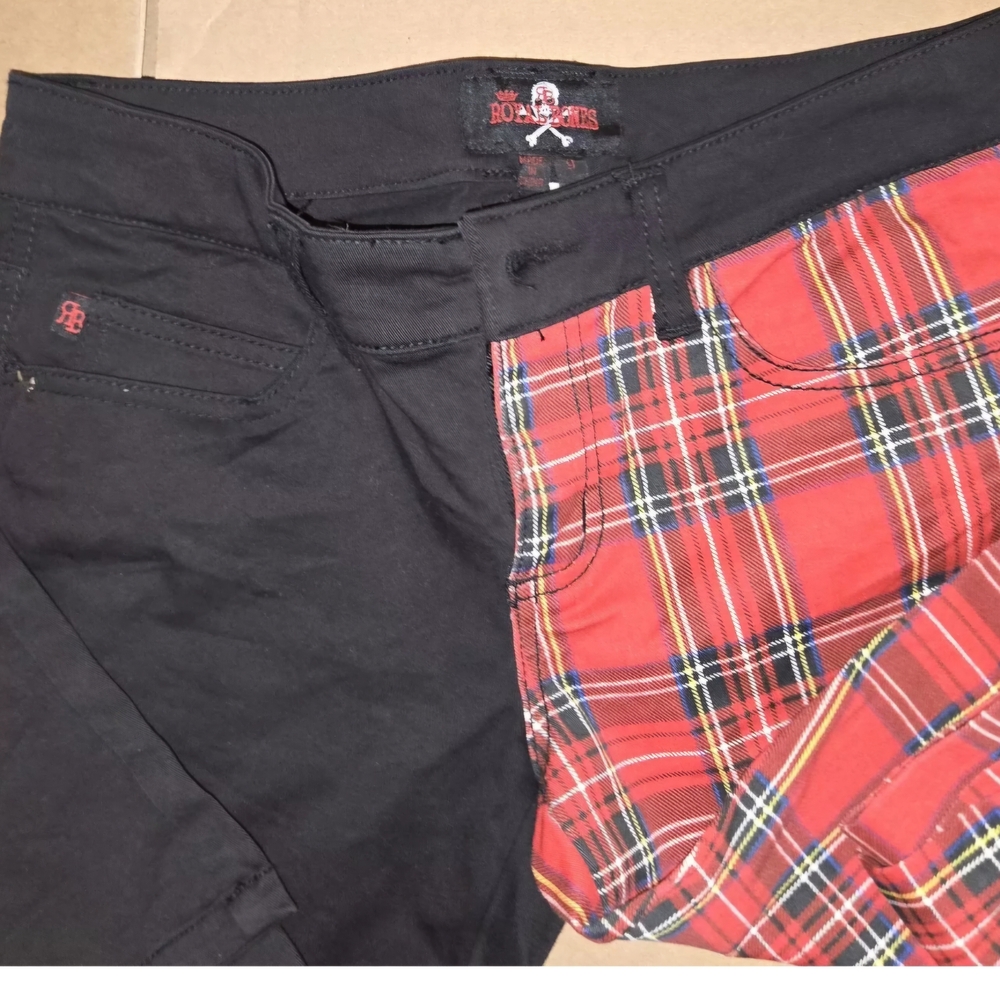 Royal Bones Size 9 Red and Black Plaid Skinny Jeans New Without Tags.